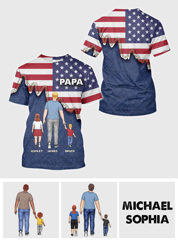 Papa American Flag - Personalized Grandpa All Over Shirt