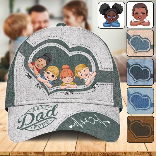 Dad's Heart Best Dad Ever - Personalized Father Classic Cap
