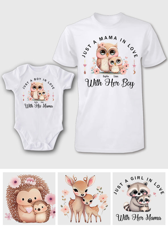 Just A Mom In Love With Her Boy,Girl - Personalized Mother T-shirt And Baby Onesie