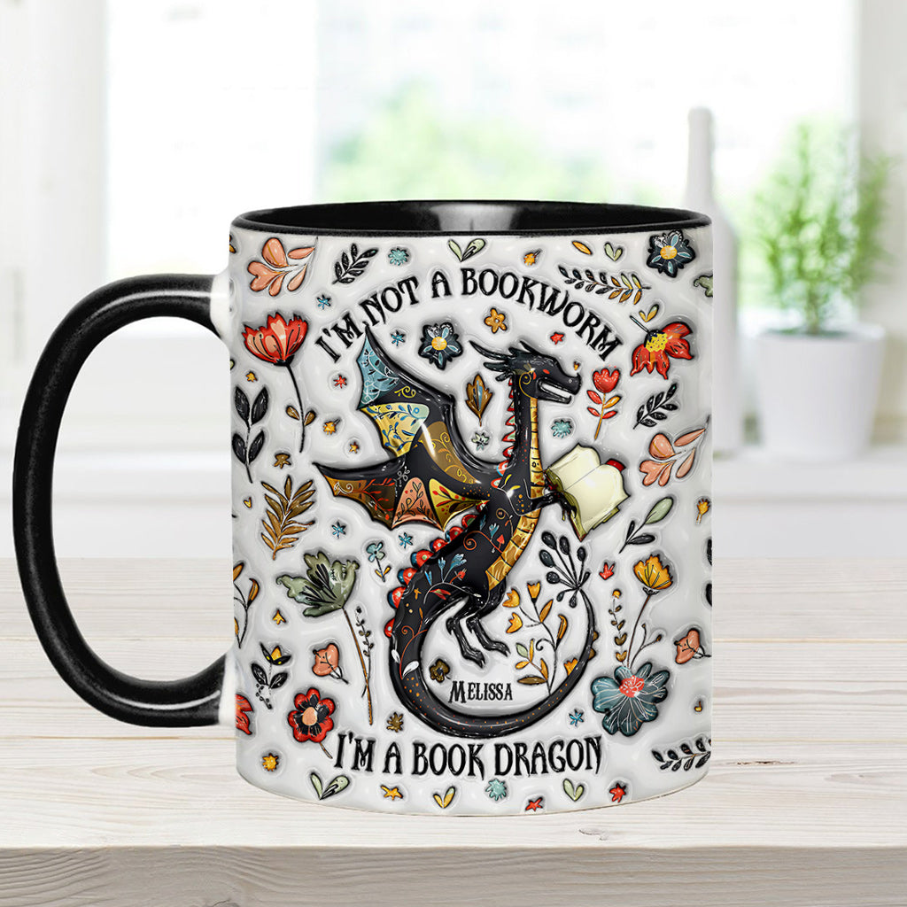 Ich bin kein Bücherwurm, ich bin ein Bücherdrache – Personalisierter Becher mit Buchmotiv