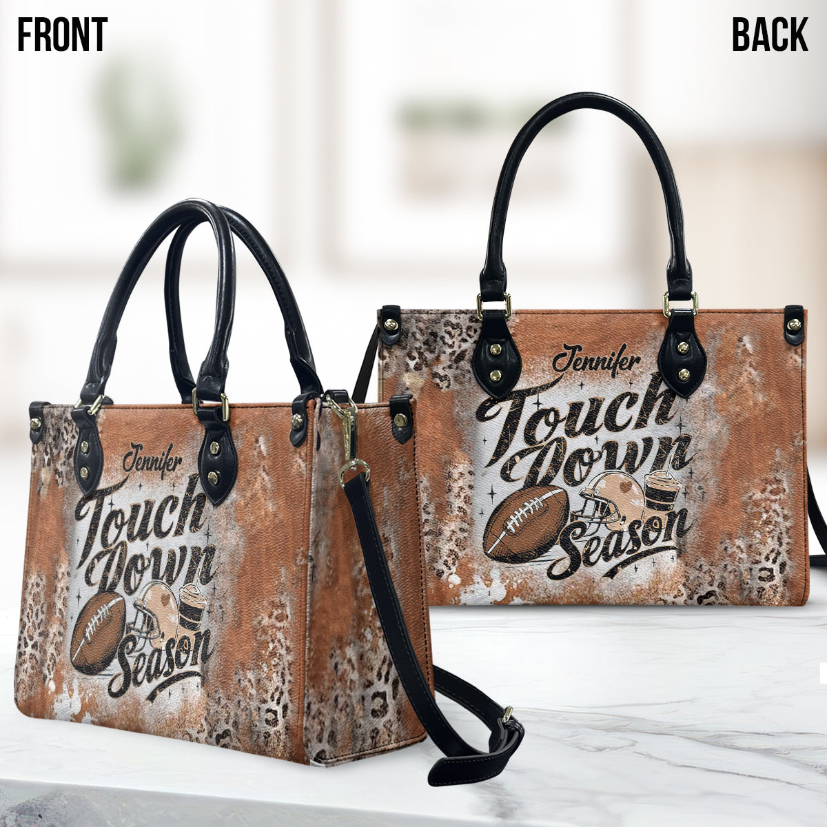 Touch Down Season – Personalisierte Fußball-Lederhandtasche