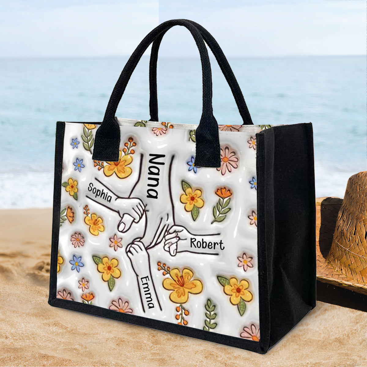 Holding Hands Grandma Mom Nana - Personalized Grandma Canvas Tote Bag