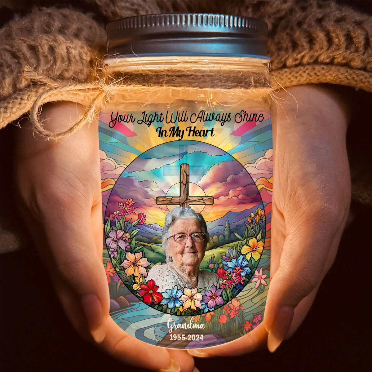 Your Light Will Always Shine In My Heart - Personalized Memorial Mason Jar Light