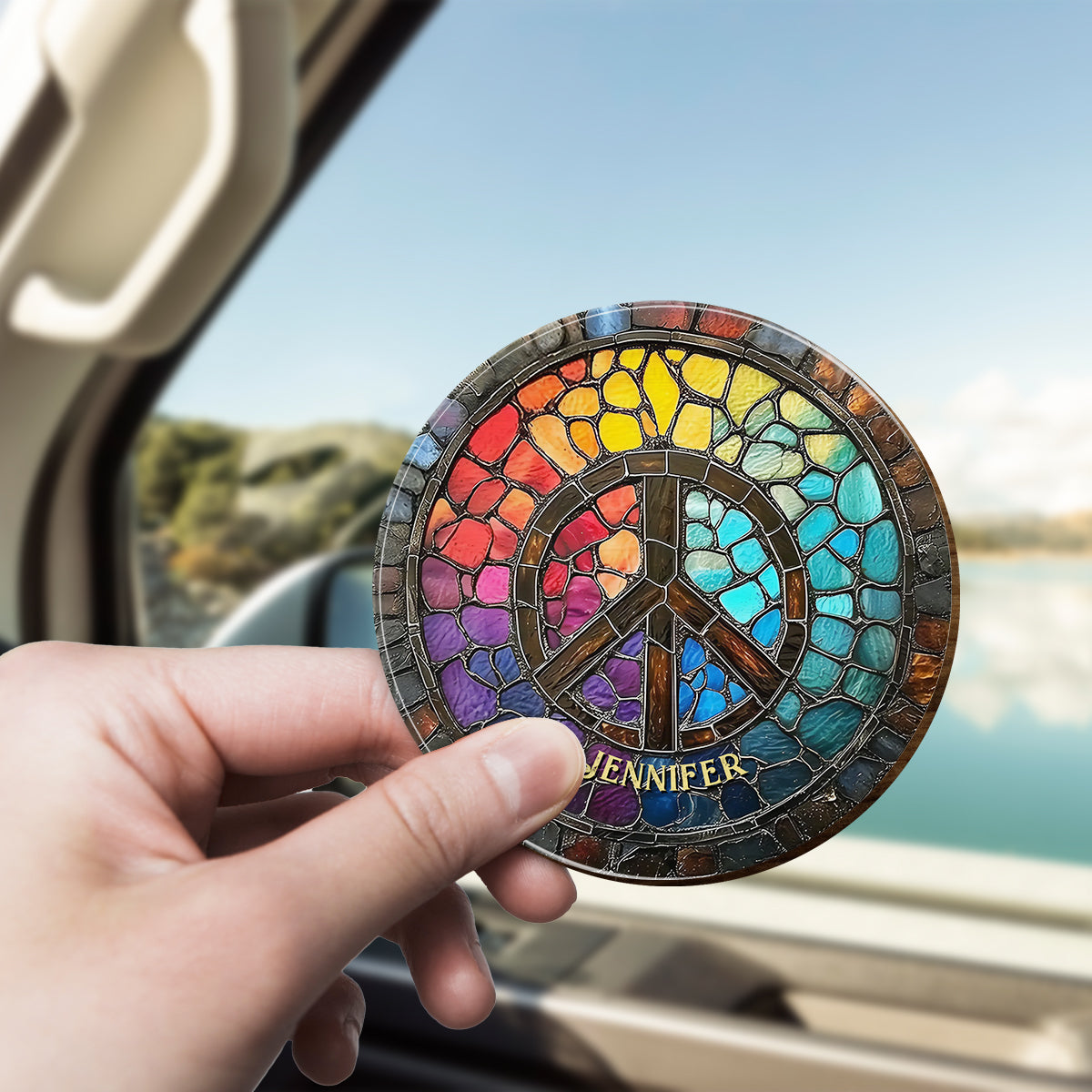 Hippie Soul – Personalisierter Auto-Sonnenblendenclip in Hippie-Form