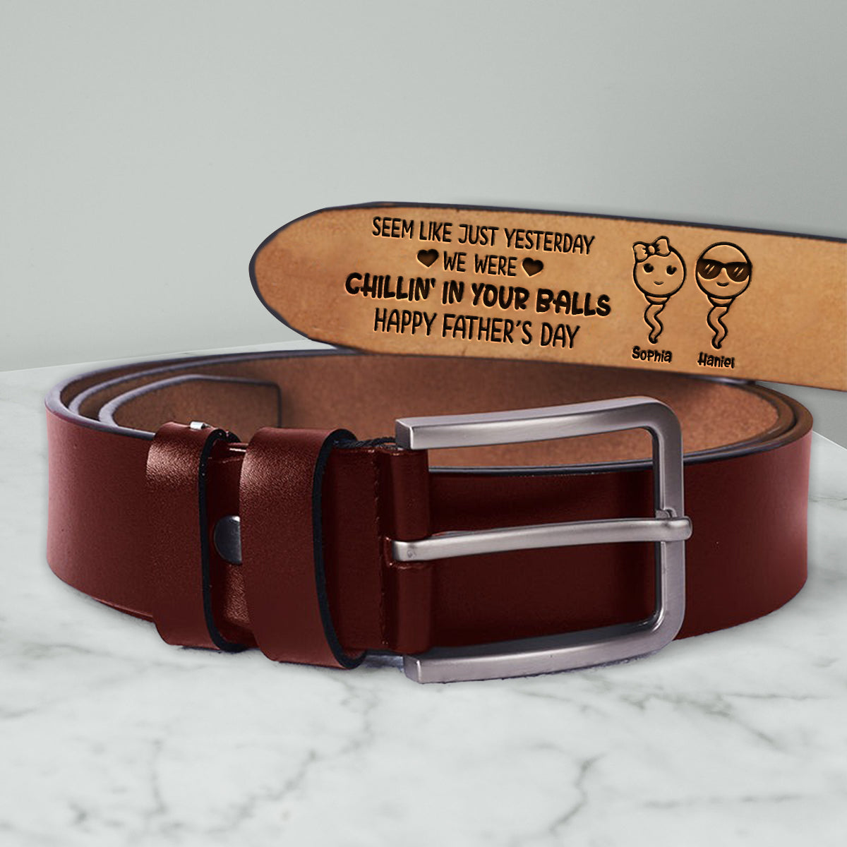 Seem Like Just Yesterday We Are Chilling In Your Ball - Personalized Father Leather Belt