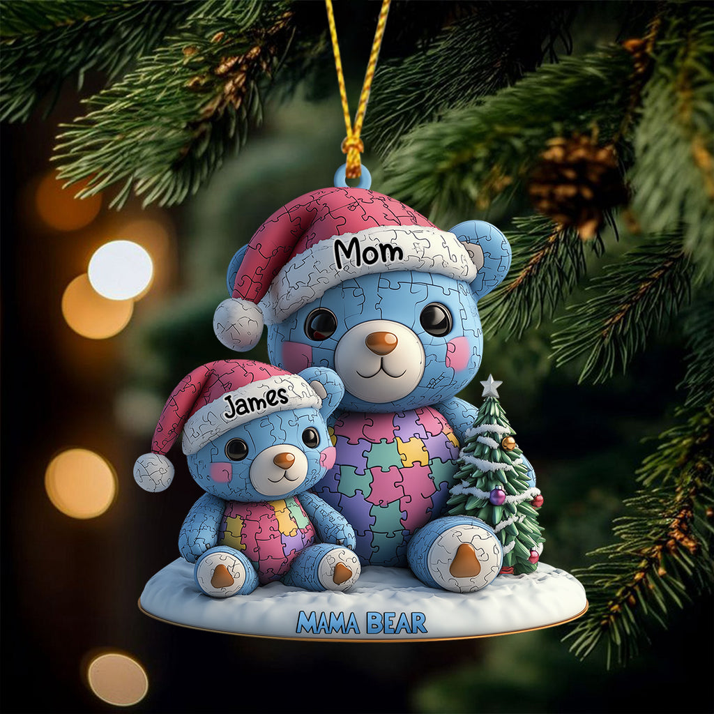 Noël Maman Ours - Ornement personnalisé pour la sensibilisation à l'autisme