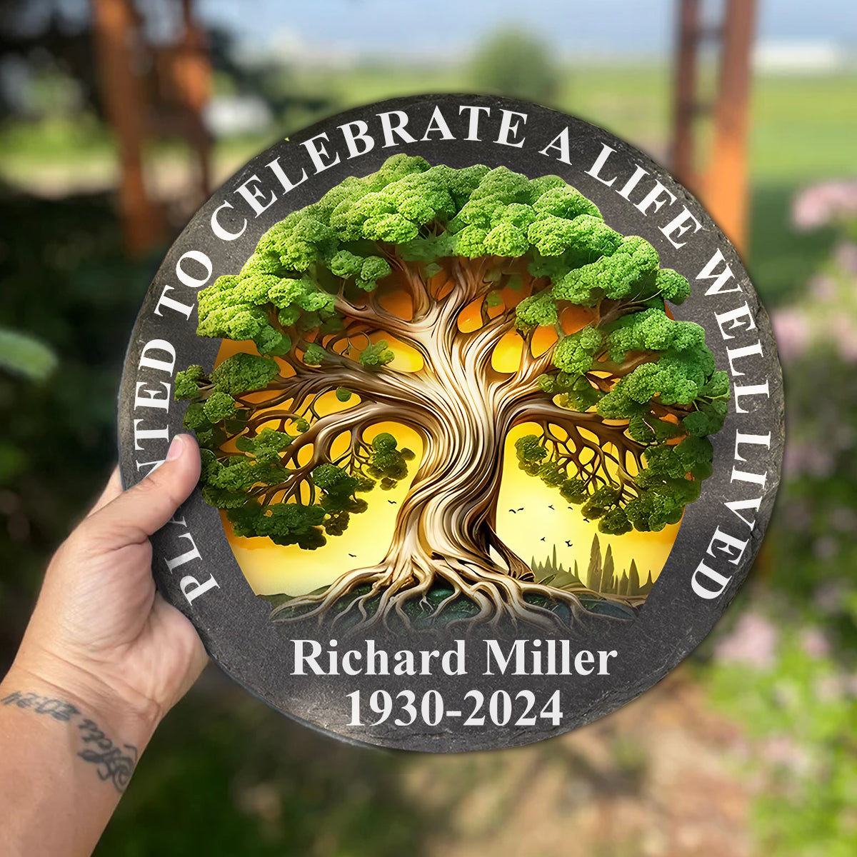 Planted To Celebrate A Life Well Lived - Personalized Memorial Round Shaped Stone