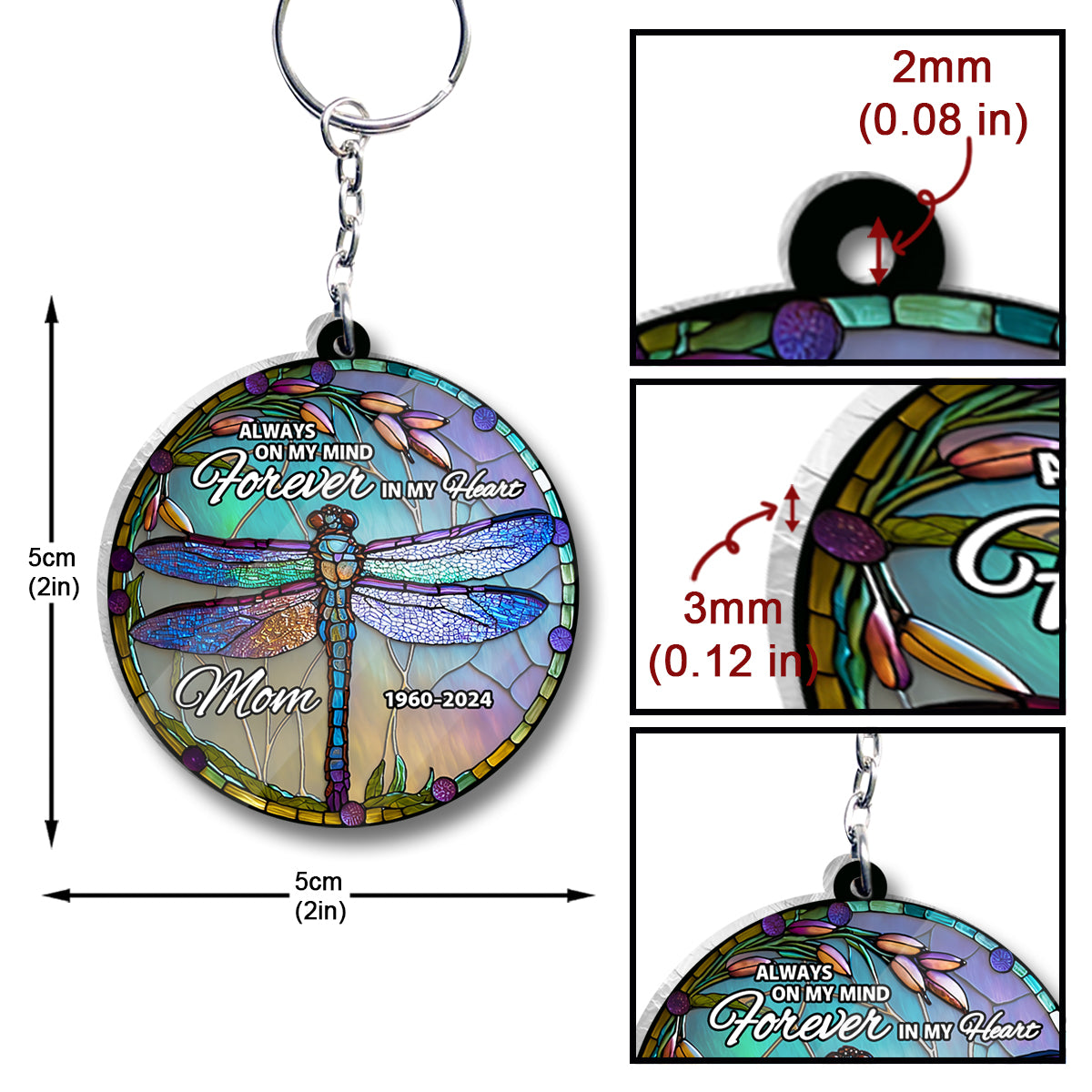 Always On My Mind Forever In My Heart - Personalized Memorial Transparent Keychain