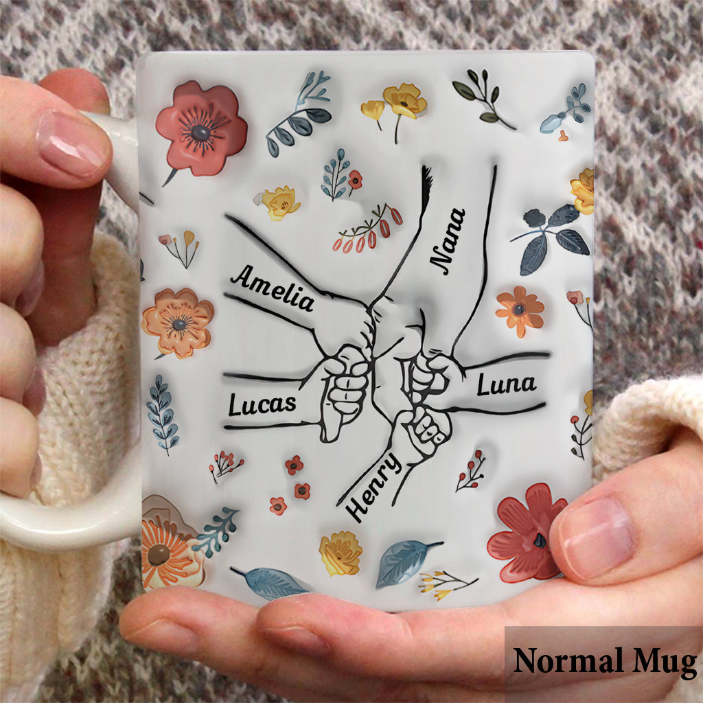 Floral Inflated Hands Holding - Personalized Grandma Mug