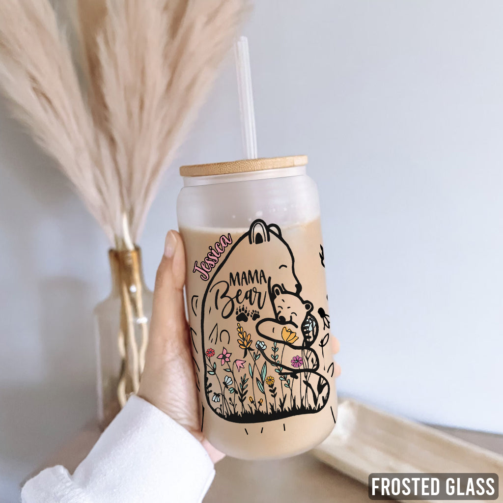 Mama Bear Floral Love Affection - Personalized Mother Can Glass