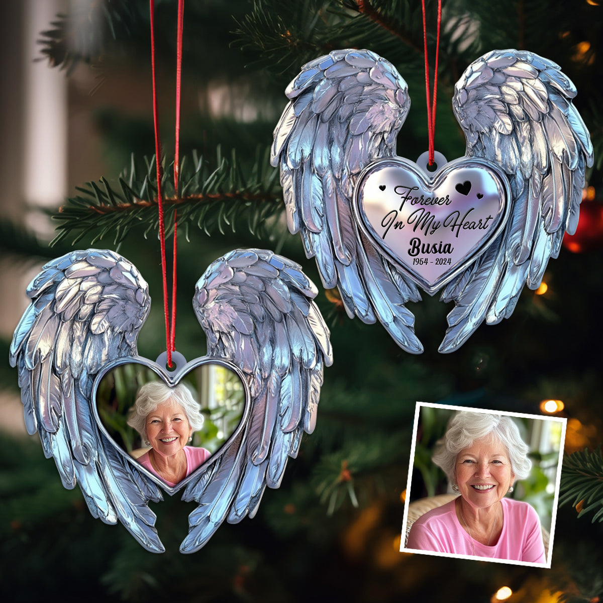 Forever In My Heart - Personalized Memorial Shaped Aluminium Ornament (Print On Both Side)