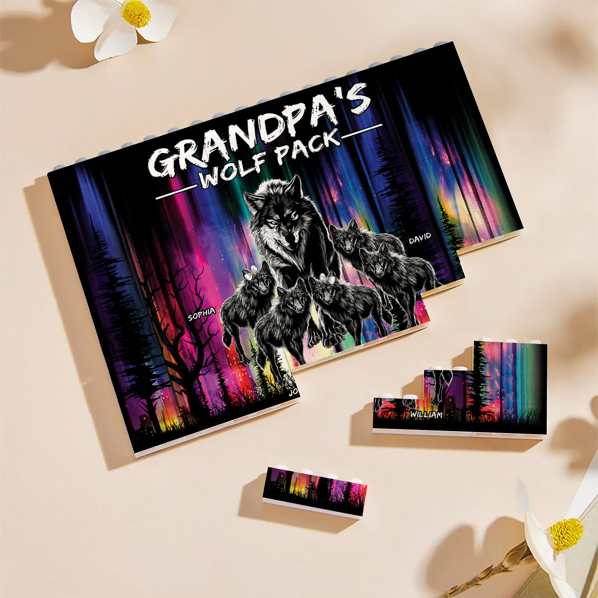 Grandpa's Wolf Pack - Personalized Grandpa One-sided Horizontal Rectangle Building Brick Blocks