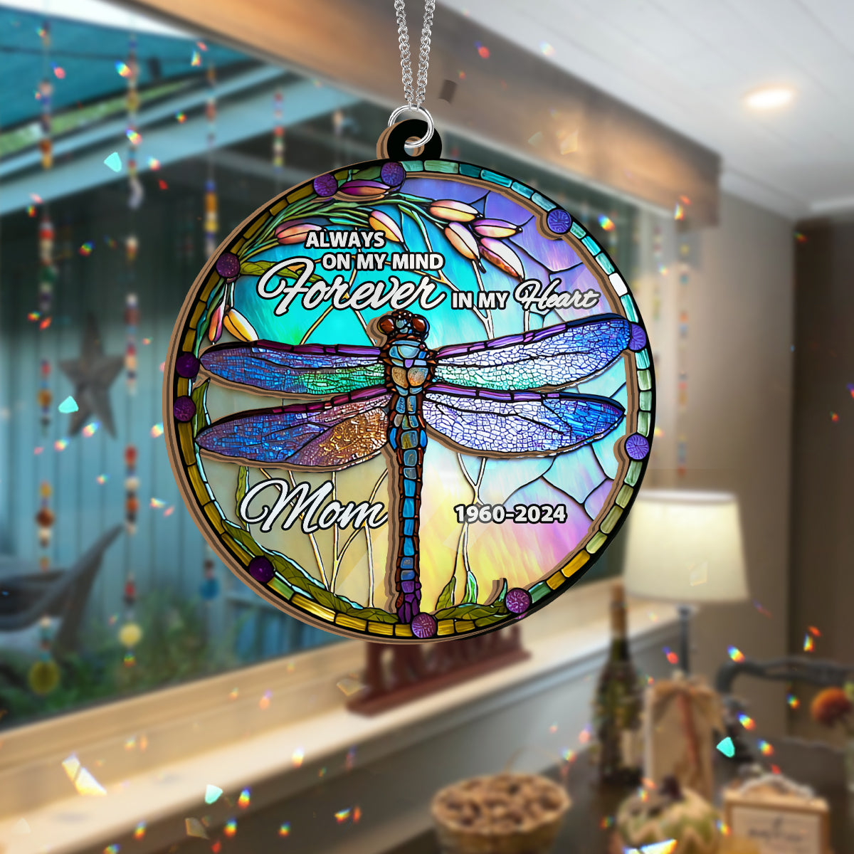 Always On My Mind Forever In My Heart - Personalized Memorial 2 Layered Window Hanging Suncatcher