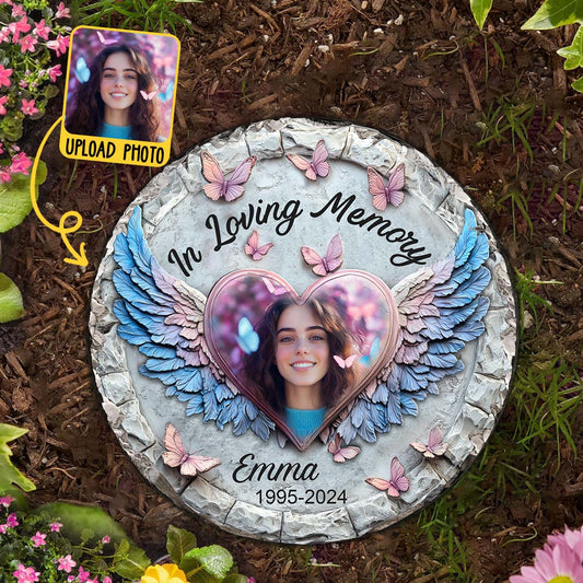 Forever In My Heart Angel Wings - Personalized Memorial Round Shaped Stone