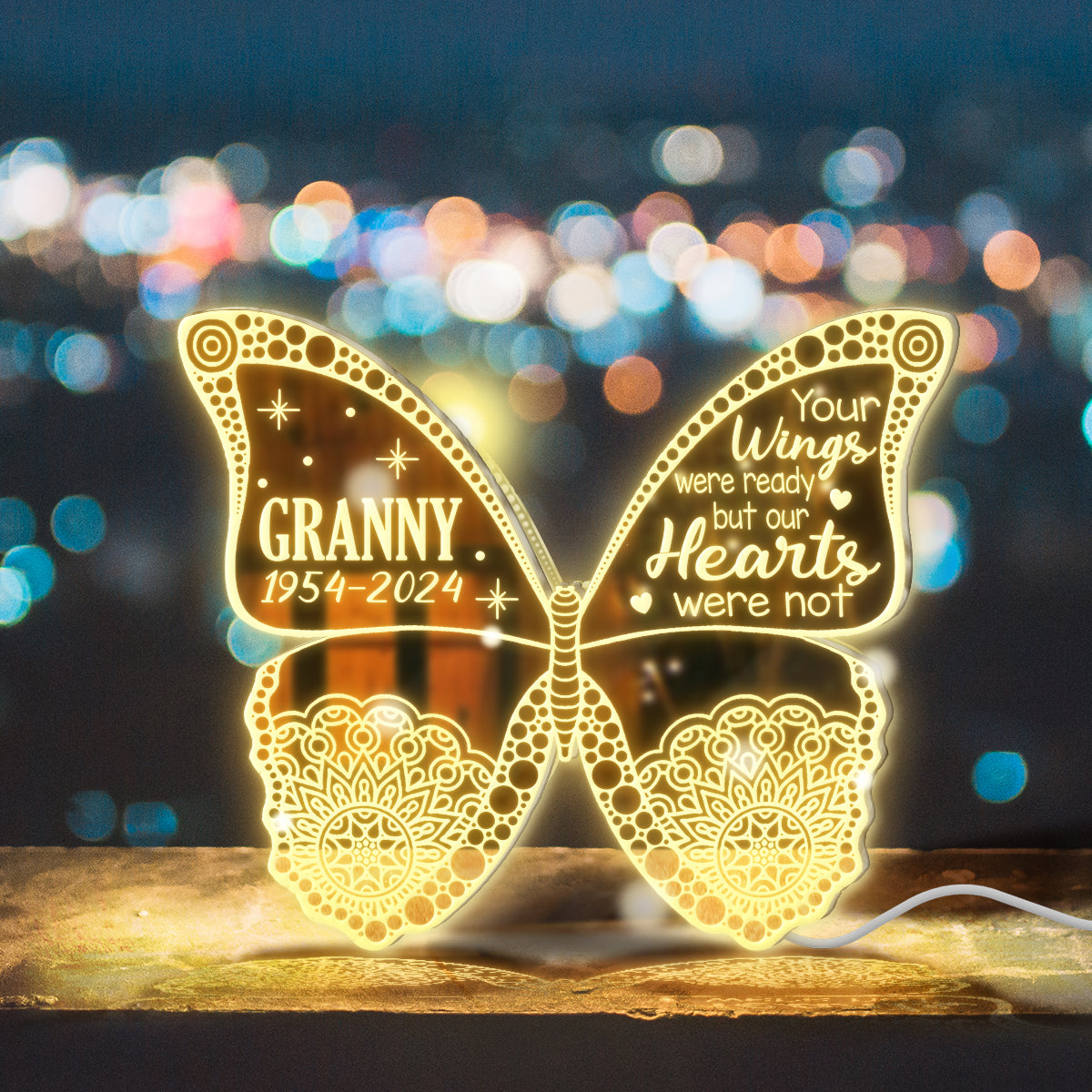 Your Wings Were Ready But Our Hearts Were Not - Personalized Memorial Mirror Light