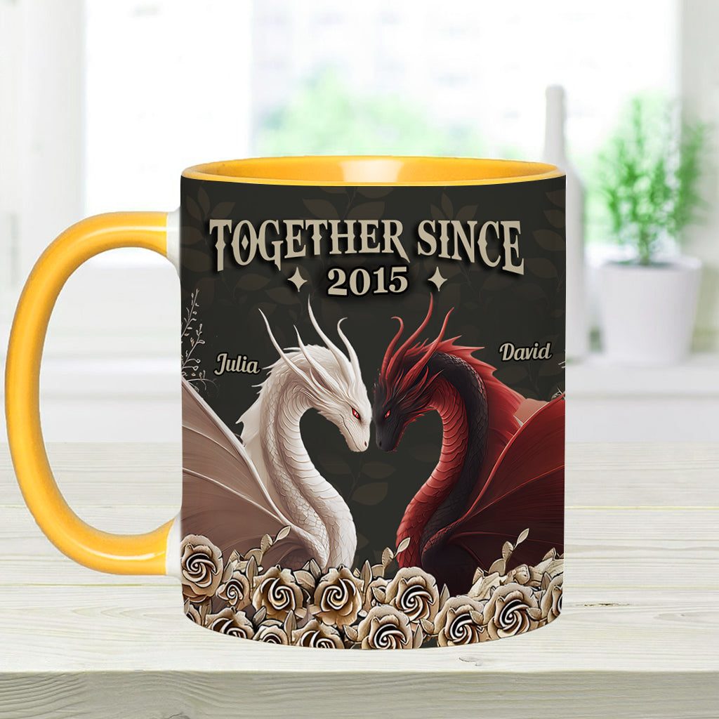 Von unserem ersten Kuss – Personalisierte Tasse mit Drachenmotiv