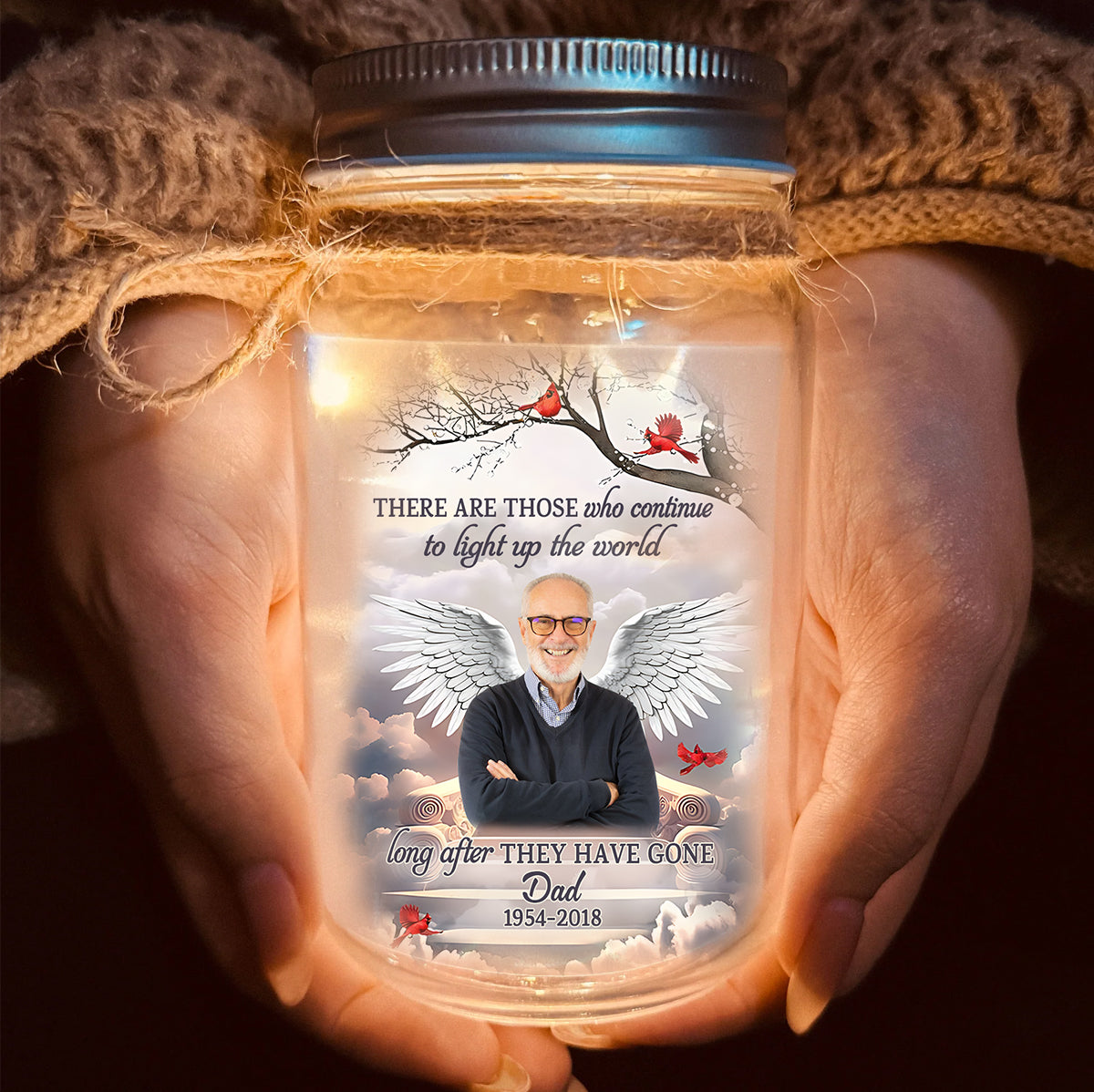 Light Up The World Sympathy Gift - Personalized Memorial Mason Jar Light