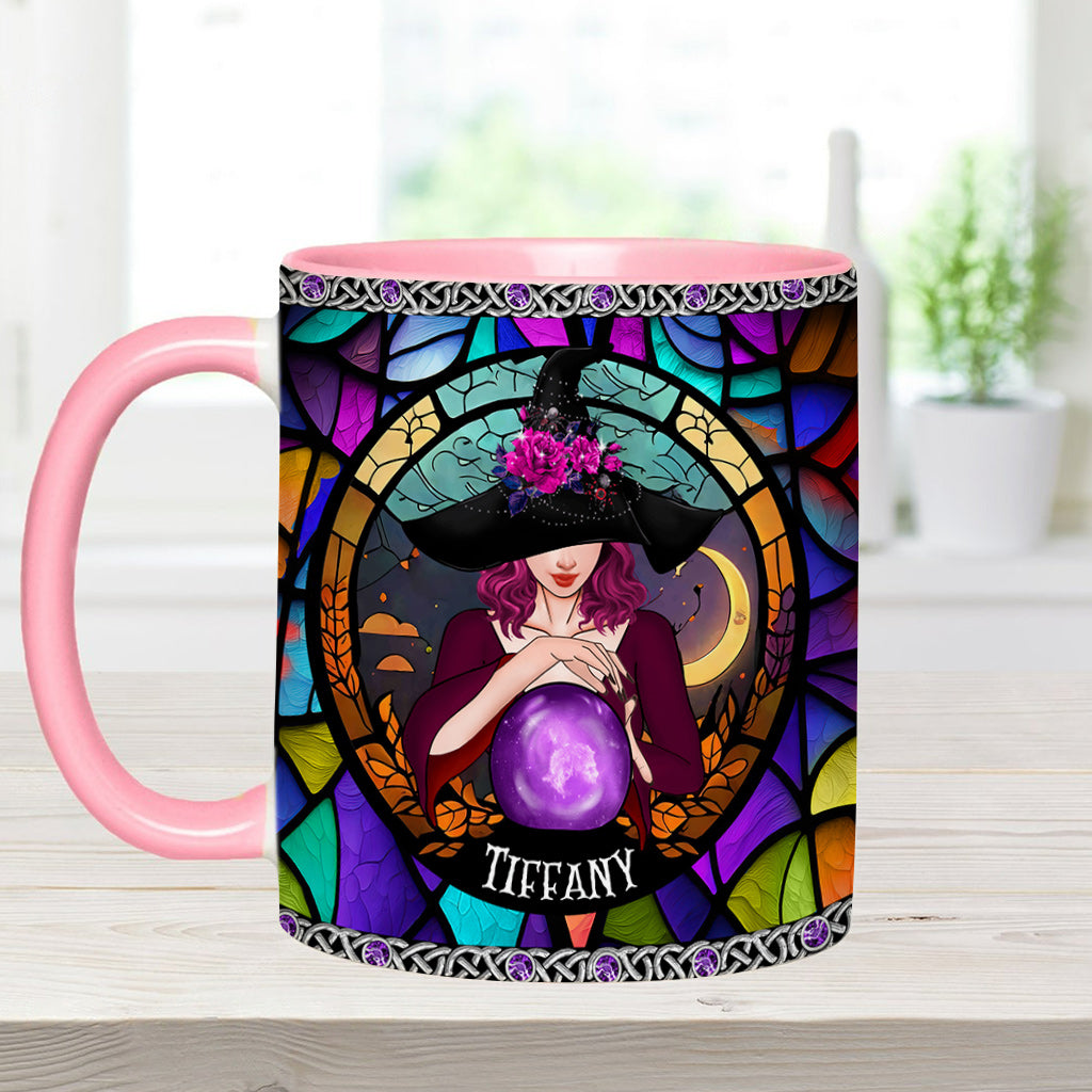 Mystical Witch Purple Stained Glass - Personalized Witch Accent Mug
