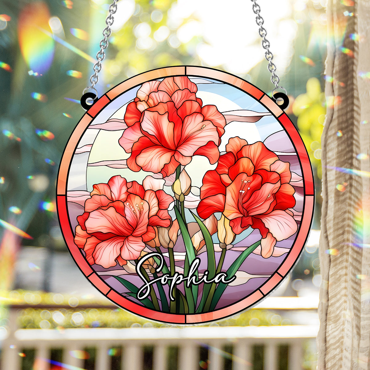 Fleurs de naissance en vitrail - Ornement attrape-soleil personnalisé à suspendre à la fenêtre, motif anniversaire. 