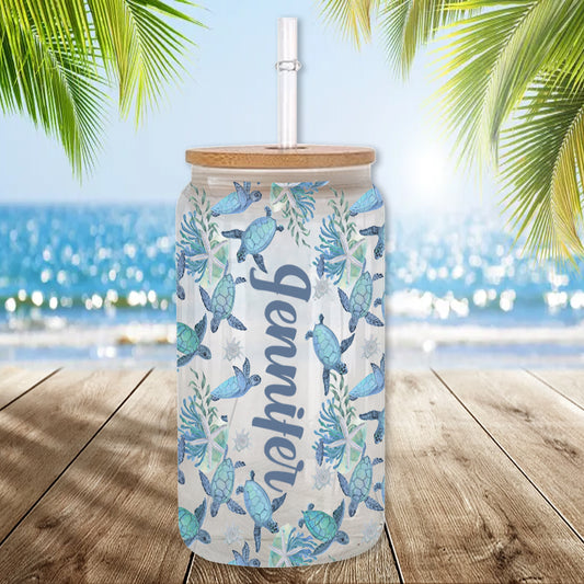 Cute Turtles - Personalized Turtle Can Glass