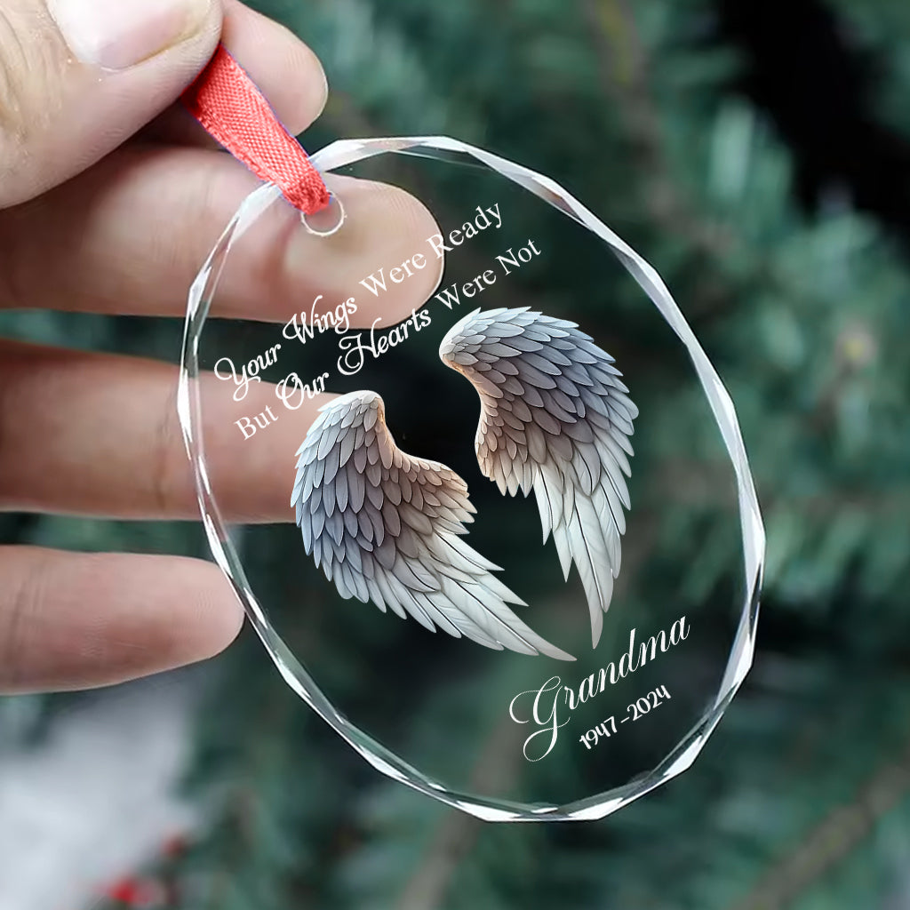 Beautiful Angel Wings - Personalized Memorial Oval Shaped Glass Ornament