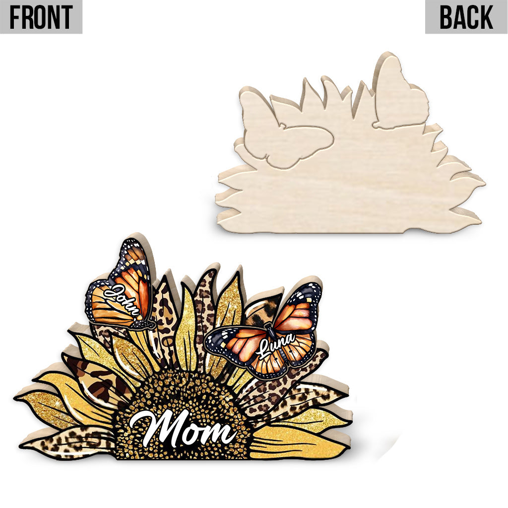 Mom Butterly Monarch Sunflower - Personalized Mother Shaped Wooden Puzzle