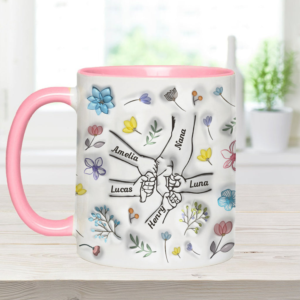Holding Hands Grandma Mom Nana - Personalized Grandma Accent Mug