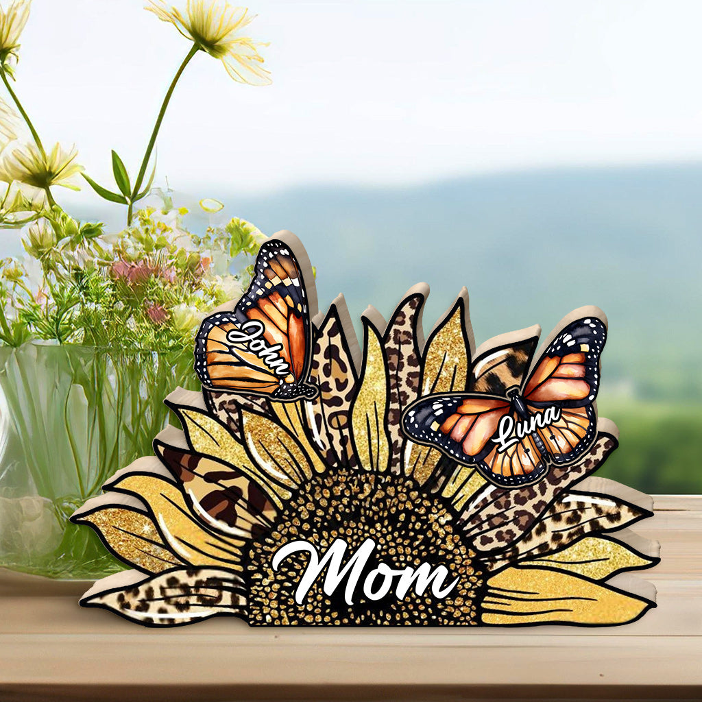 Mom Butterly Monarch Sunflower - Personalized Mother Shaped Wooden Puzzle