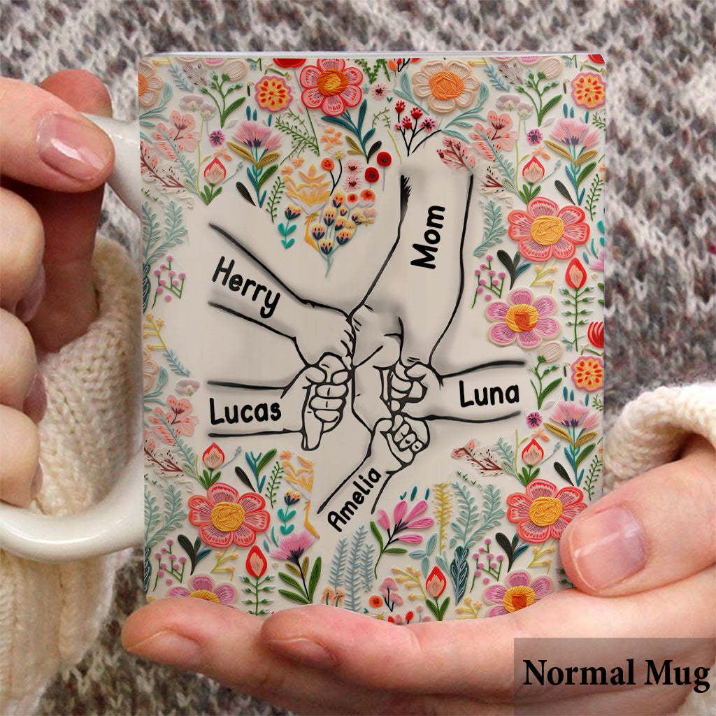 Hand In Hand Floral Style - Personalized Mother Mug