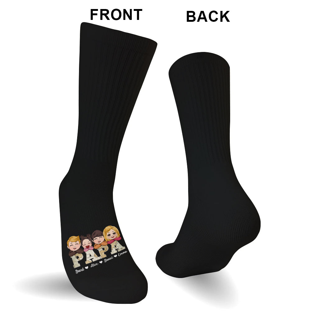 Papa Vintage Map With Kids - Personalized Grandpa Socks