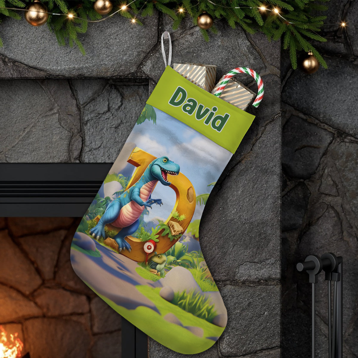 Alphabet des dinosaures - Chaussettes de Noël personnalisées pour enfants