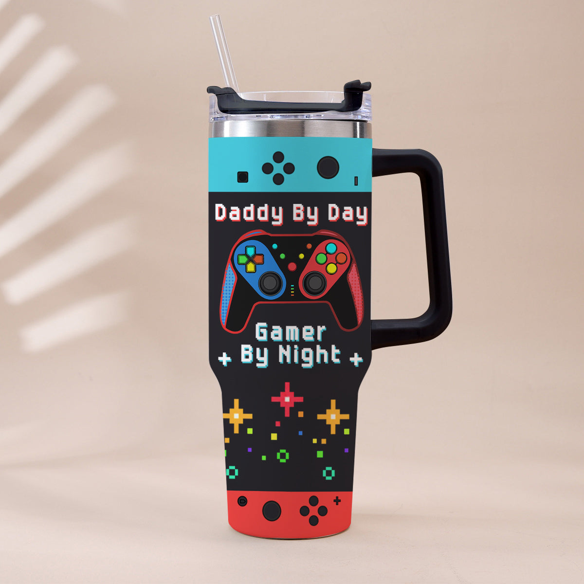 Daddy By Day Gamer By Night - Personalized Father Tumbler With Handle
