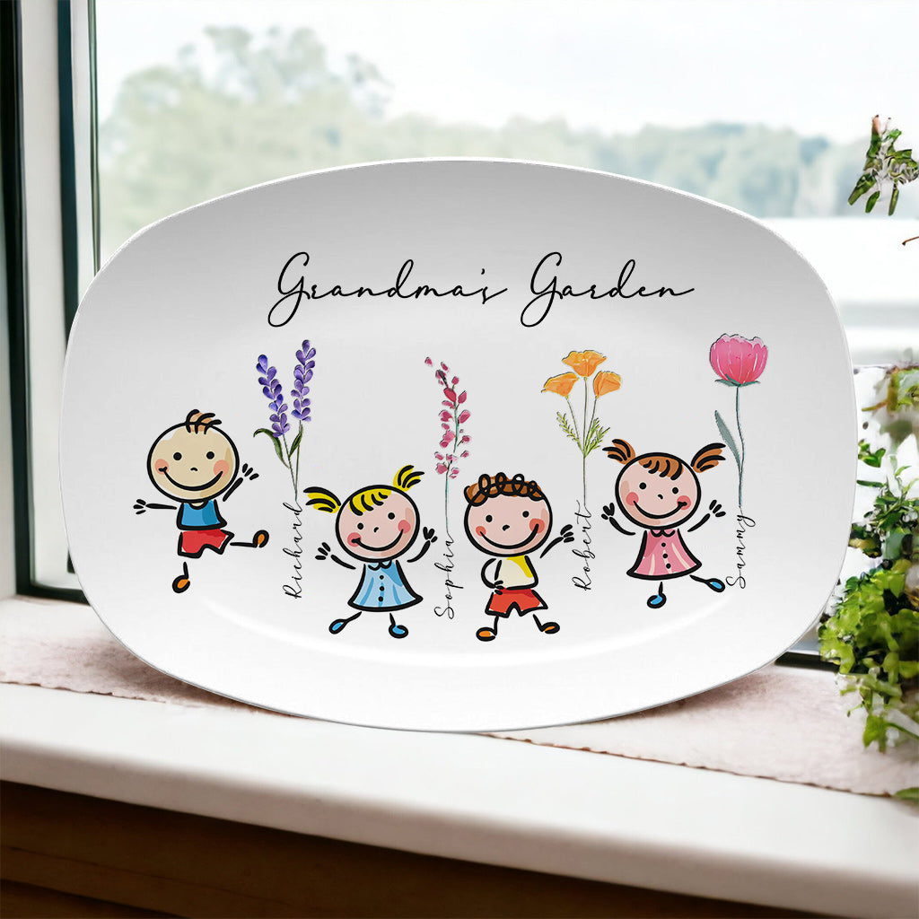 Grandma's Garden Kids With Birth Flowers - Personalized Grandma Plate