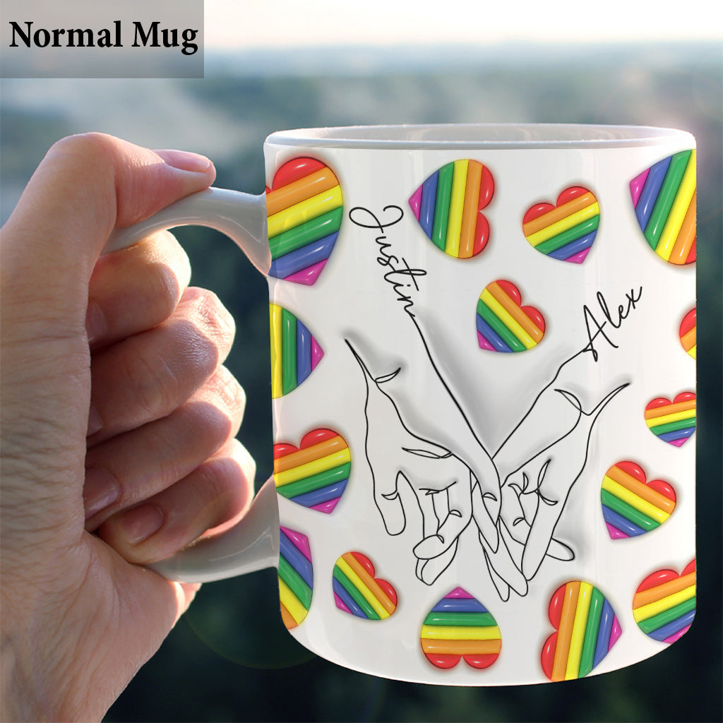 Mug personnalisé « Love Is Love » avec dessin au trait de mains – Soutien à la communauté LGBT