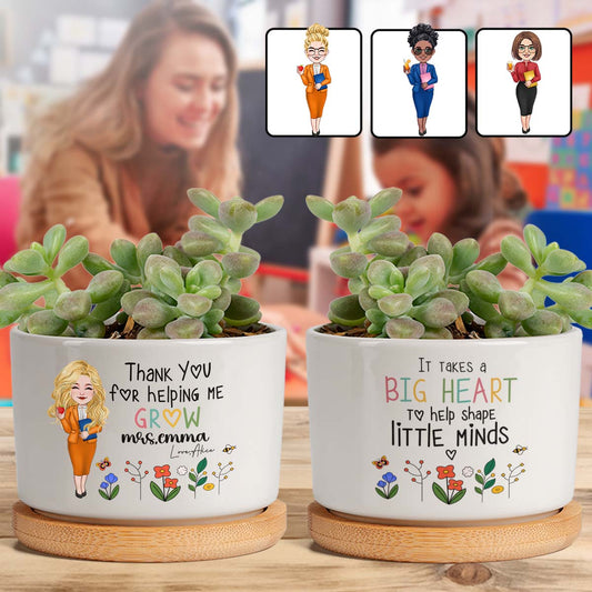 Danke, dass Sie mir beim Wachsen geholfen haben – personalisierter Keramik-Blumentopf für Lehrer