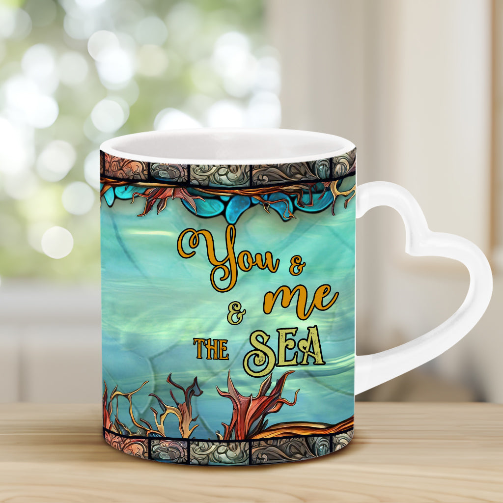 You And Me And The Sea - Personalized Turtle Heart Handle Mug