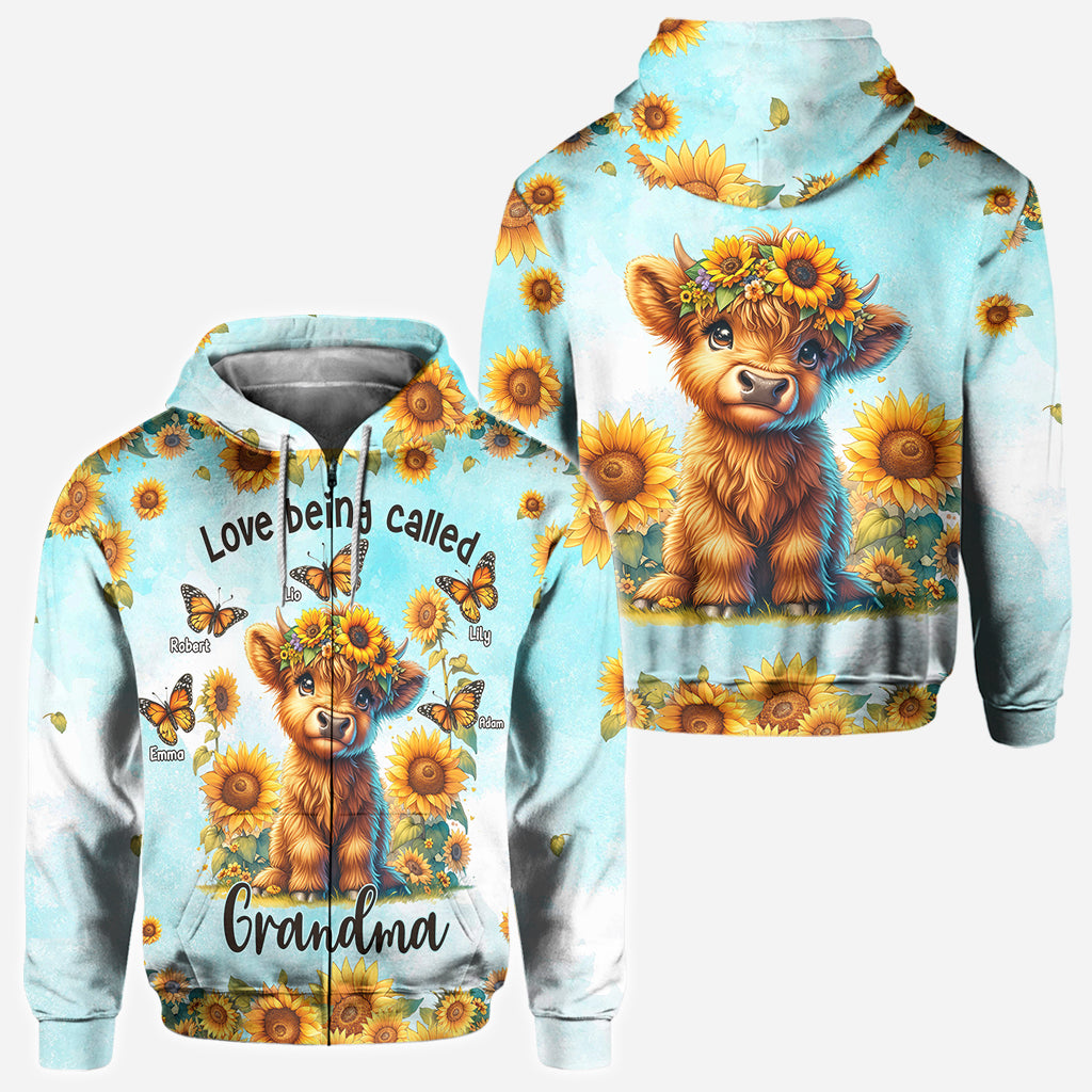 Love Being Called Grandma Highland Cow Sunflower - Personalized All Over Shirt