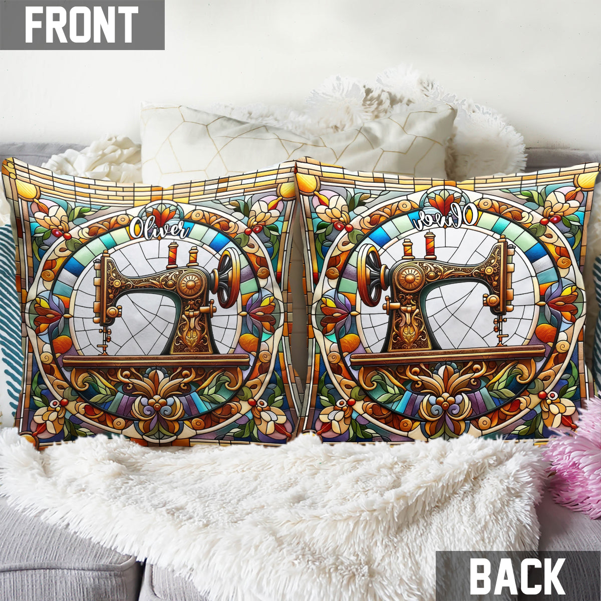 Machine à coudre colorée - Coussin décoratif personnalisé pour machine à coudre