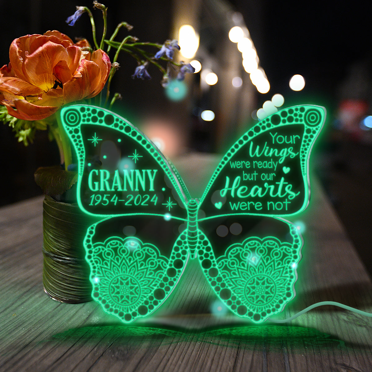 Your Wings Were Ready But Our Hearts Were Not - Personalized Memorial Mirror Light