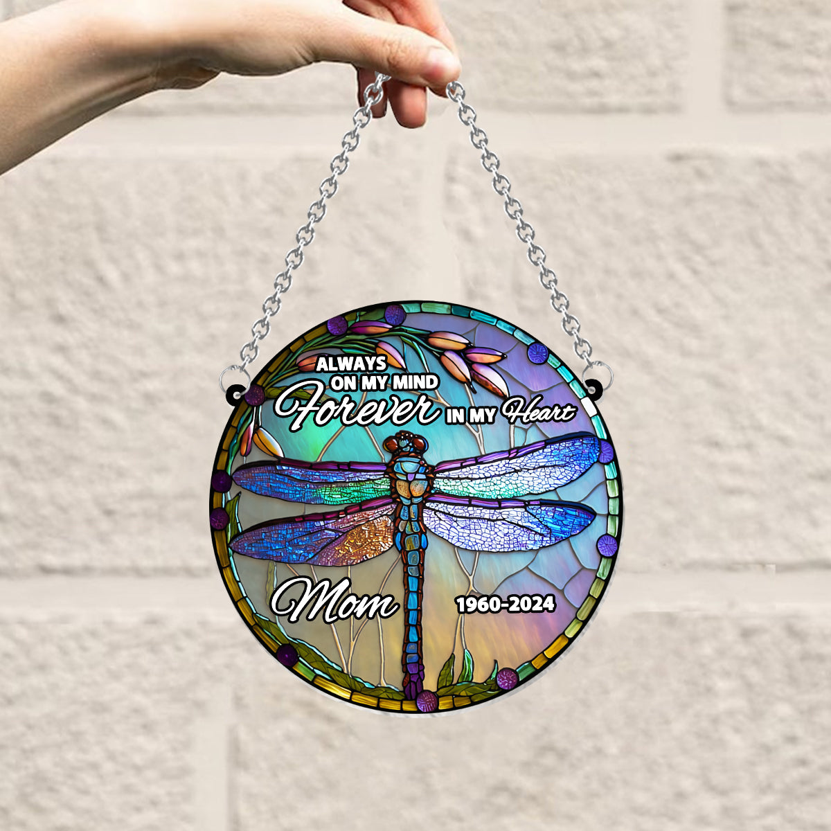 Always On My Mind Forever In My Heart - Personalized Memorial Window Hanging Suncatcher Ornament