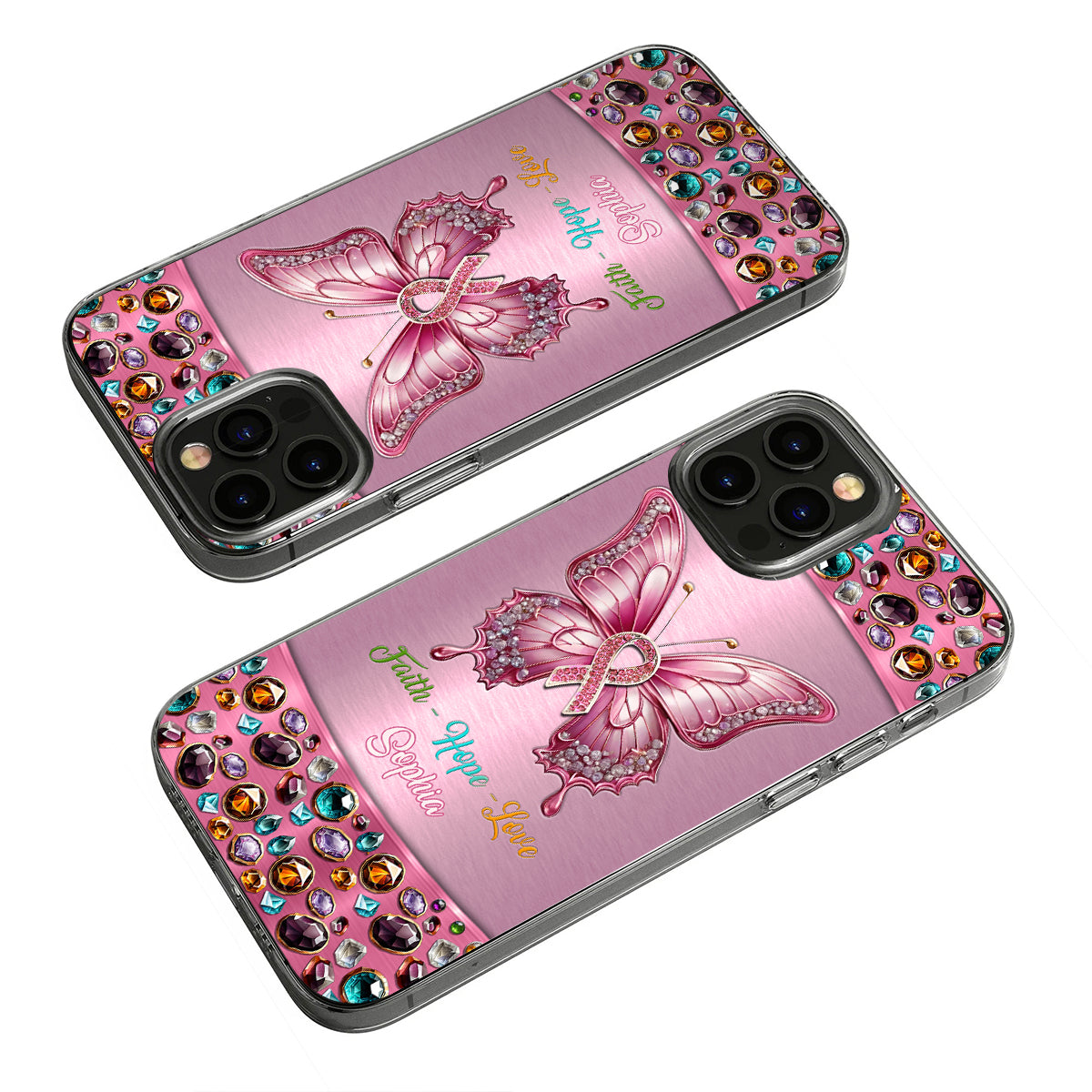 Coque de téléphone transparente personnalisée « Espoir de guérison » pour la sensibilisation au cancer du sein