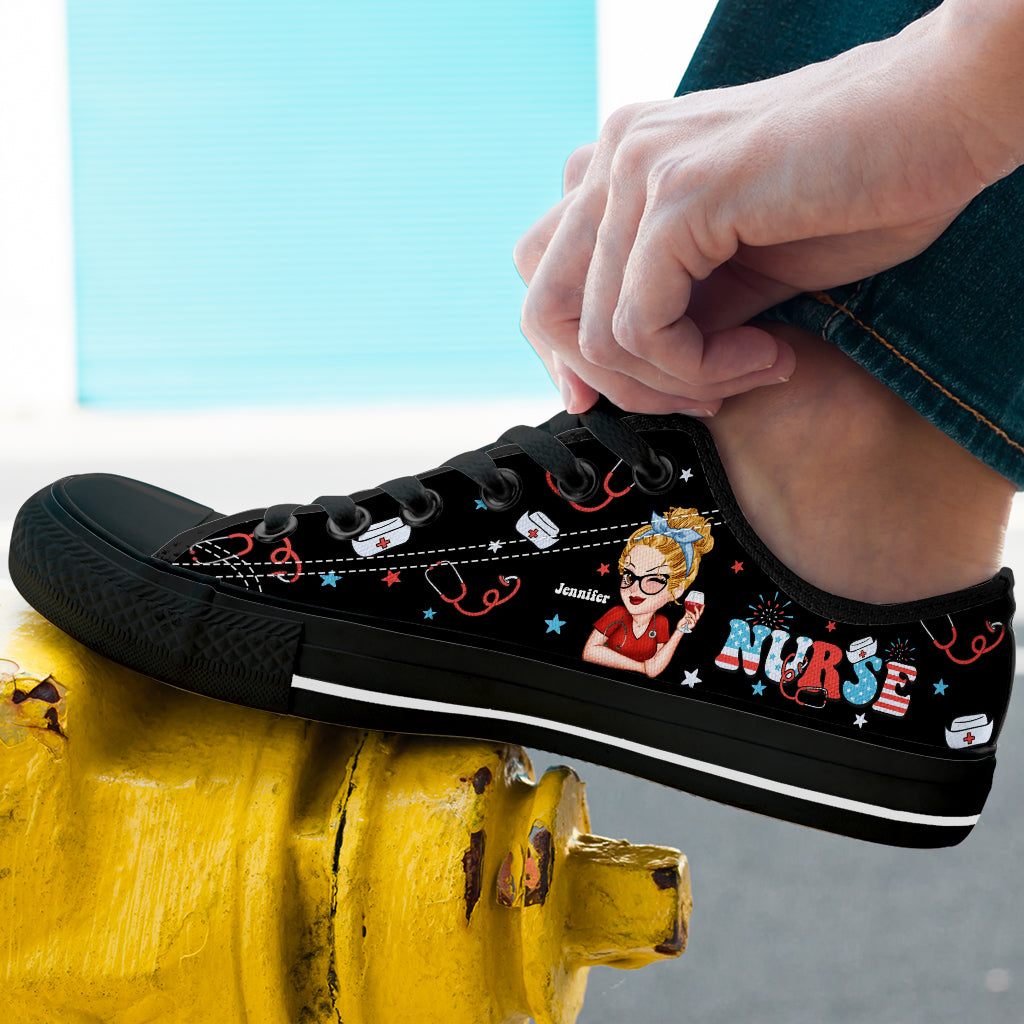 Nurse Life 4th Of July - Personalized Nurse Low Top Shoes