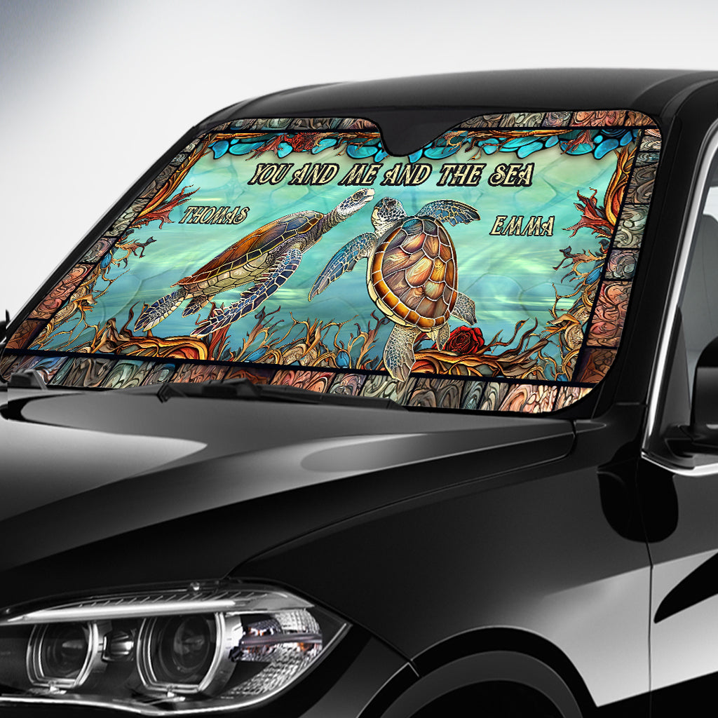 You And Me And The Sea - Personalized Turtle Car Sunshade