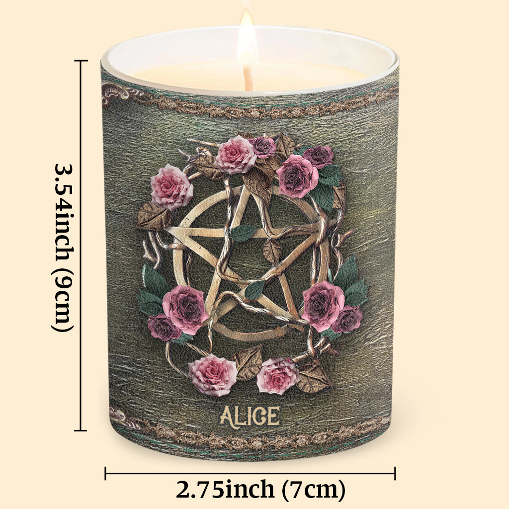 Mystical Witch Ancient Roses - Personalized Witch Candle With Wooden Lid