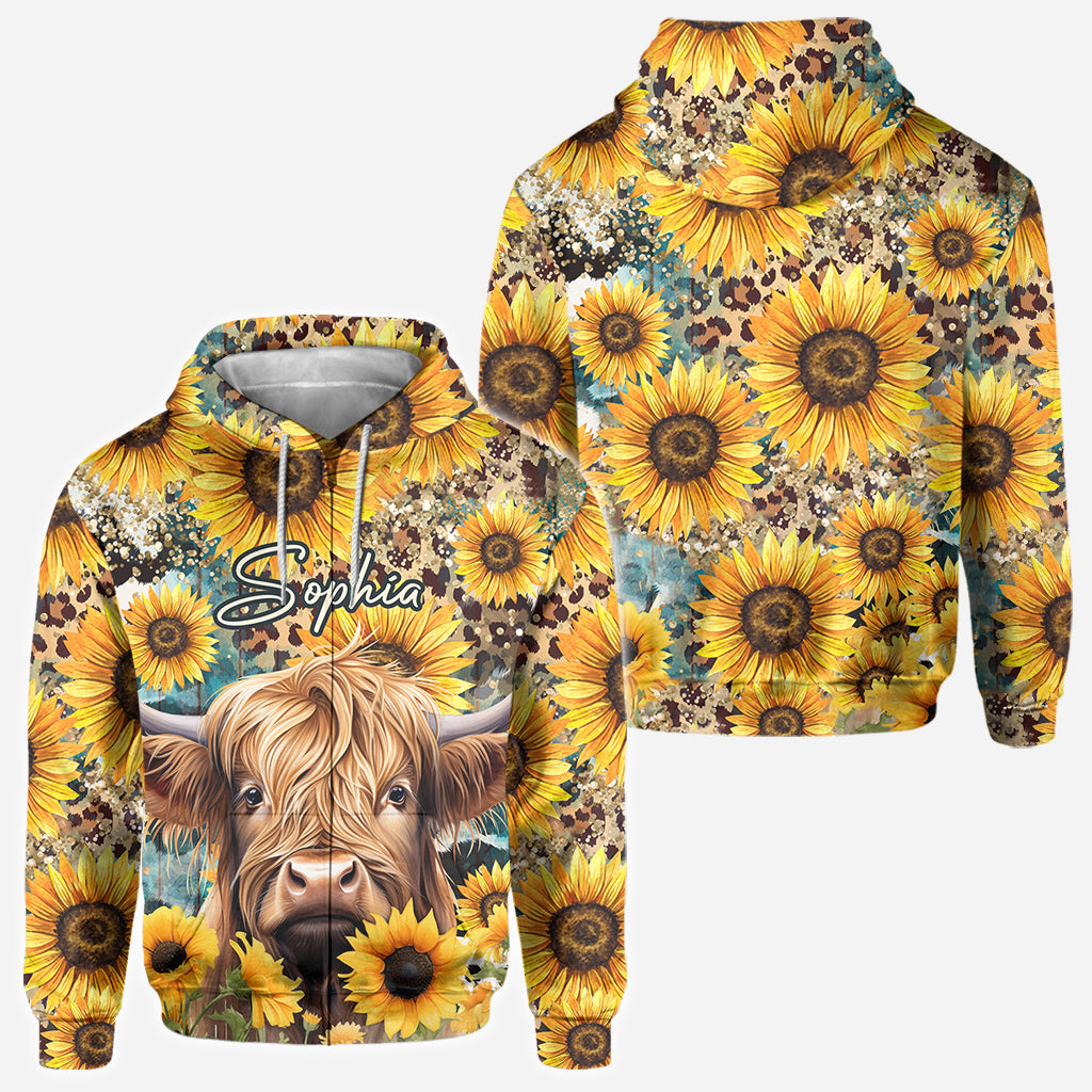Highland Cow Among Sunflowers - Personalized All Over Shirt