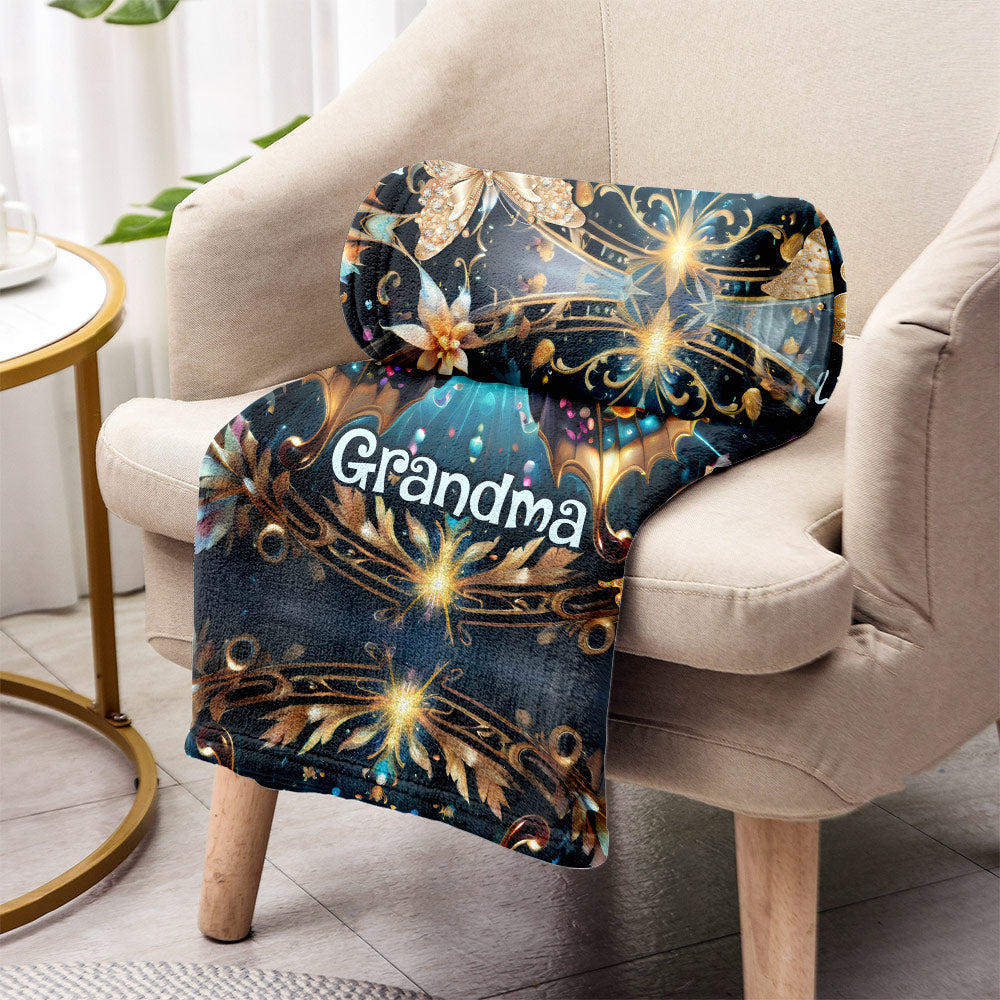 Grandma Life Mom Any Title Stunning Gold Butterfly Version - Personalized Grandma Blanket