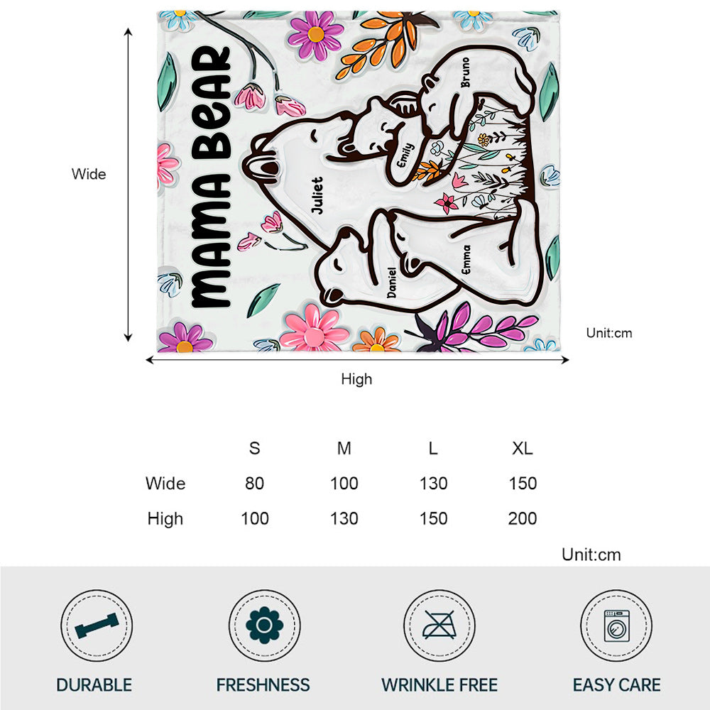 Mama Bear Huggings Her Cubs Floral Style - Personalized Mother Blanket