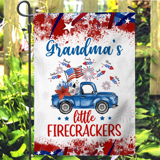 Nana's Little Firecracker - Personalized Grandma Garden Flag
