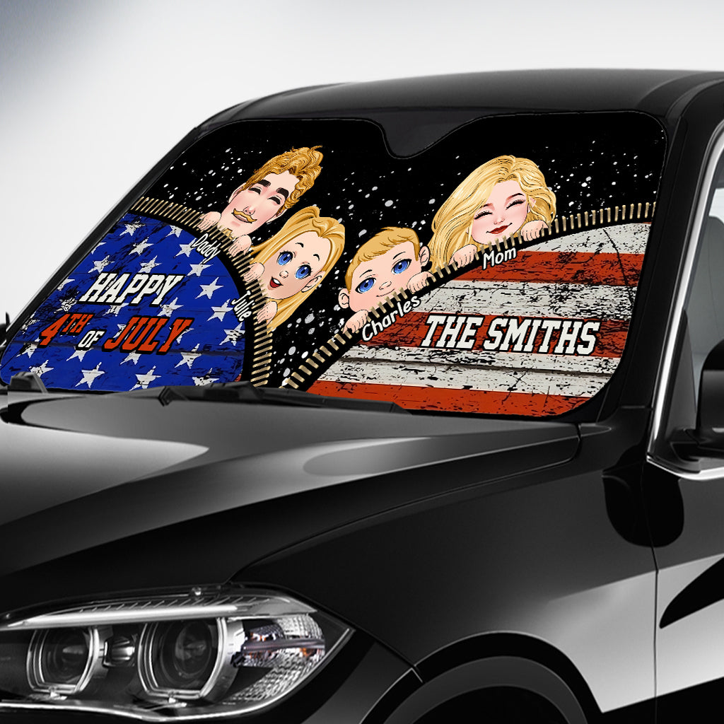 Pare-soleil de voiture familial personnalisé pour la fête nationale américaine - Idée cadeau amusante pour toute la famille