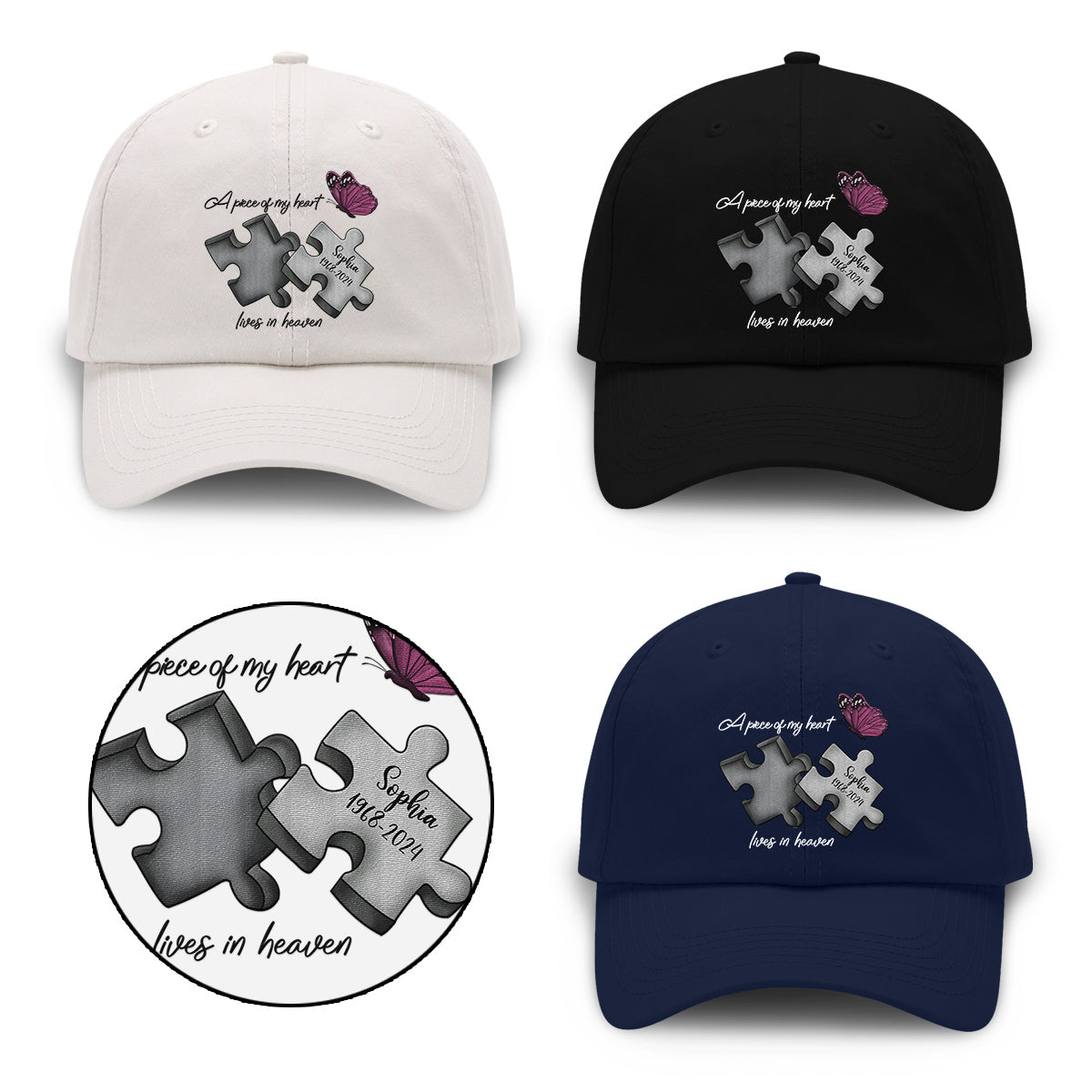 Memorial Butterfly Dragonfly Heaven Feather - Personalized Memorial Embroidered Classic Cap